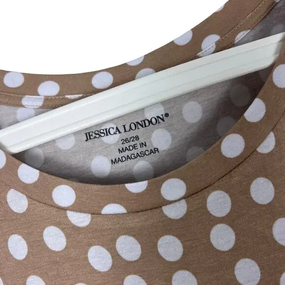 Plus Size Jessica London Polka Dot Swing Tunic Top 4X 26/28 Neutral Taupe - Picture 4 of 4